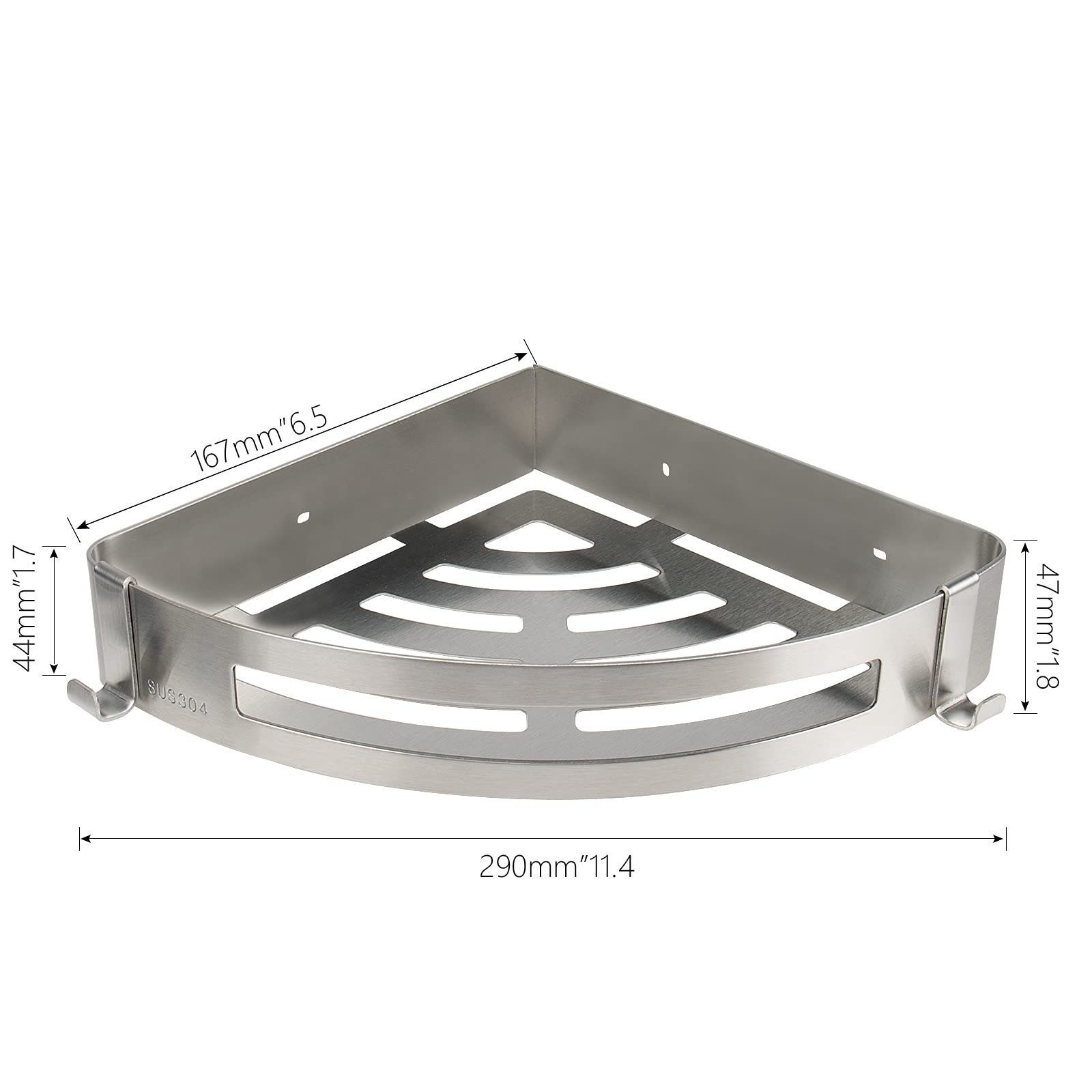 Nearmoon Bathroom Corner Shelf Shower Caddy 2 Pack, No Drill, 304 Stainless Steel, With Two Hooks (Brushed Nickel)